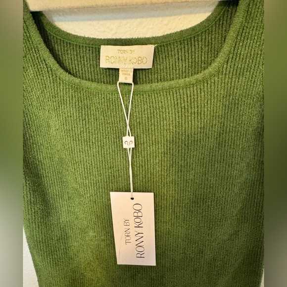 NEW Torn Ronny Kobo Gigi Dress Ribbed Knit Stretch Midi Small Moss Green NWT - Picture 7 of 9